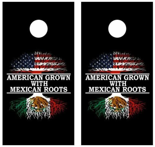 American Grown with Mexican Roots Cornhole Wood Board Skin Wraps
