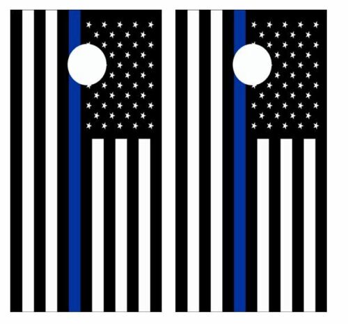 Blue Lives Matter Flag Cornhole Wood Board Skin Wraps FREE LAMINATE
