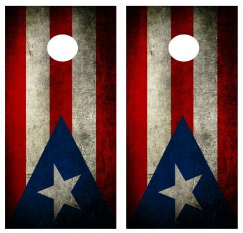 Grunge Puerto Rican Flag Cornhole Wood Board Skin Wrap