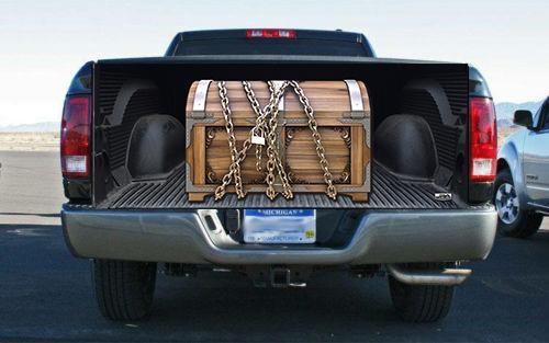 Locked Wooden Treasure Chest Tailgate Wrap Vinyl Graphic Decal Sticker Wrap