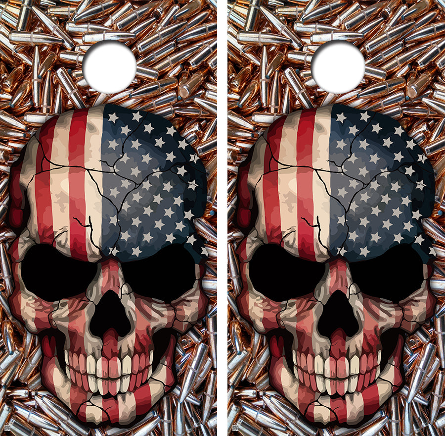 American Flag Skull Cornhole Board Skin Wraps FREE LAMINATE