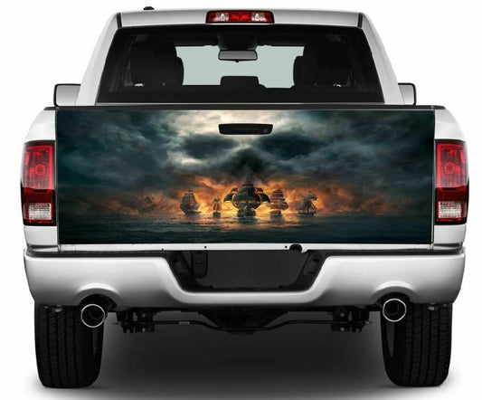 Pirate Ships w/Skull Cloud Tailgate Wrap Vinyl Graphic Decal Sticker