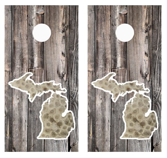 State Of Michigan Petosky Stone Barnwood Cornhole Wood Board Skin Wrap