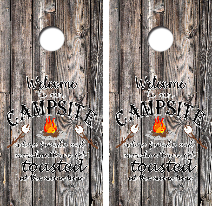 Welcome to Our Campsite Barnwood Cornhole Wood Board Skin Wraps