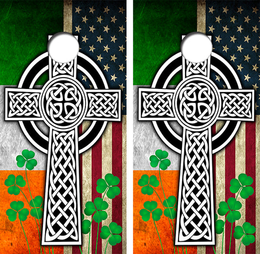 Celdic Irish American Flag Cornhole Wood Board Skin Wrap