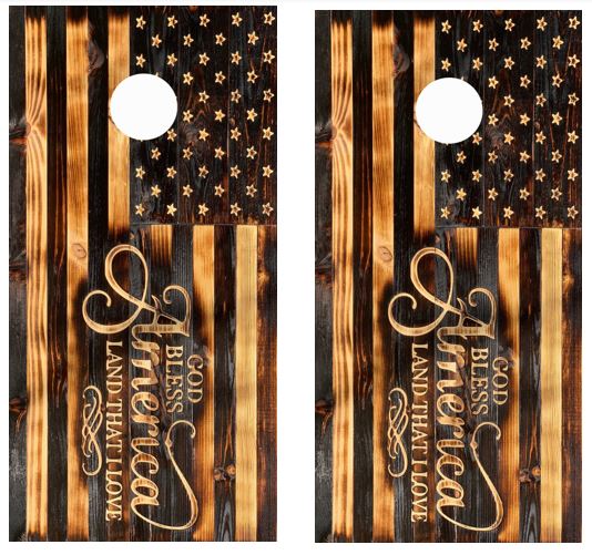 Rustic God Bless America American Flag Turkey Cornhole Wood Board Skin Wraps FREE LAMINATE
