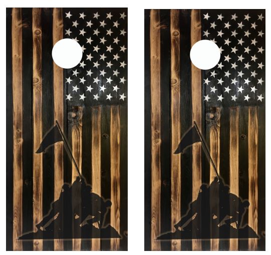 Rustic Iwo Jima American Flag Turkey Cornhole Wood Board Skin Wraps FREE LAMINATE