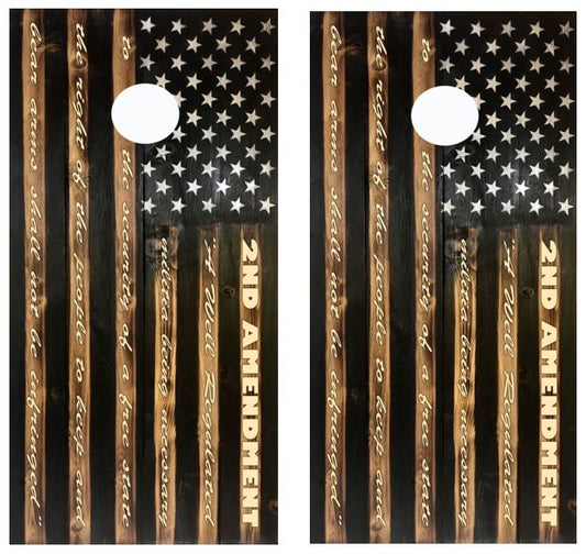 Rustic 2nd Amendment American Flag Cornhole Wood Board Skin Wrap