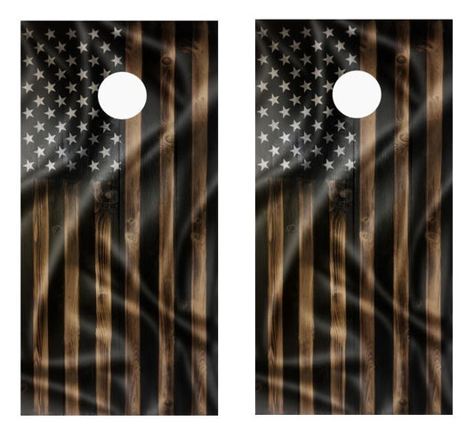 Wavy Wood American Flag Cornhole Wood Board Skin Wraps FREE LAMINATE