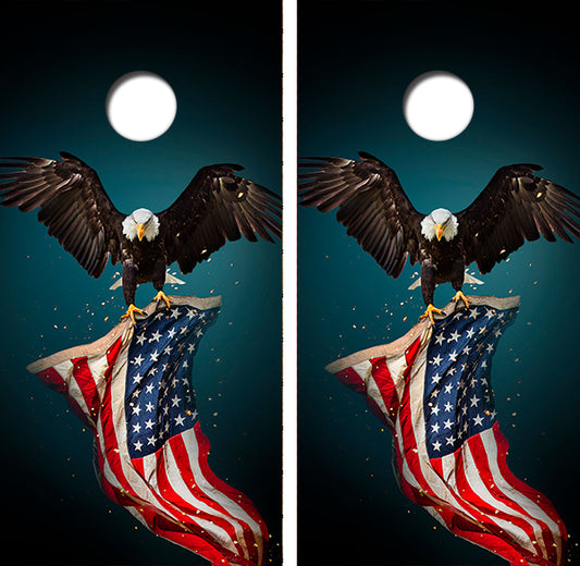 Bald Eagle American Flag Cornhole Wood Board Skin Wraps FREE LAMINATE