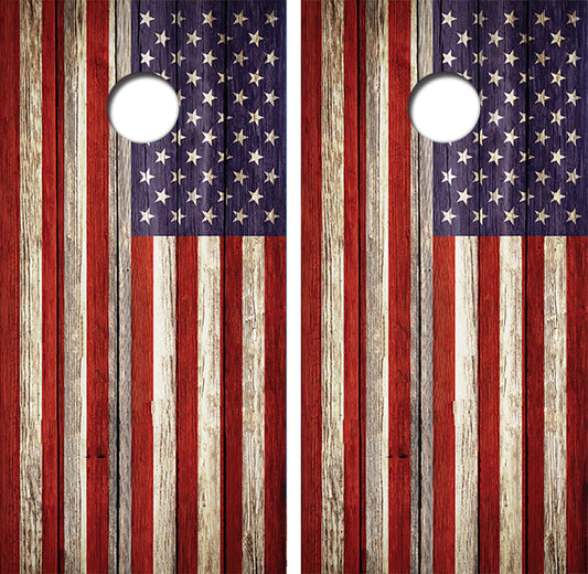 Distressed American Flag Cornhole Wood Board Skin Wrap