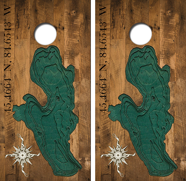 Burt Lake Topography Cornhole Wood Board Skin Wraps FREE LAMINATE