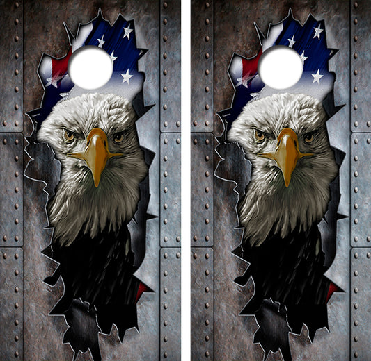 American Eagle Torn Metal Cornhole Wrap Decal with Free Laminate Included