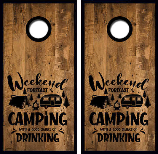 Weekend Camping Drinking Cornhole Wrap Decal with Free Laminate Included