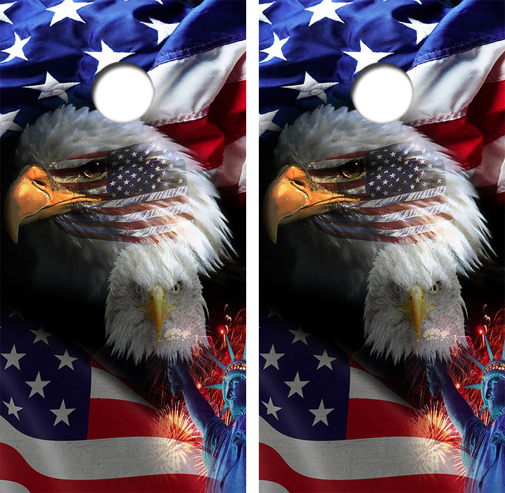 Bald Eagle American Flag Cornhole Wrap Decal with Free Laminate Included