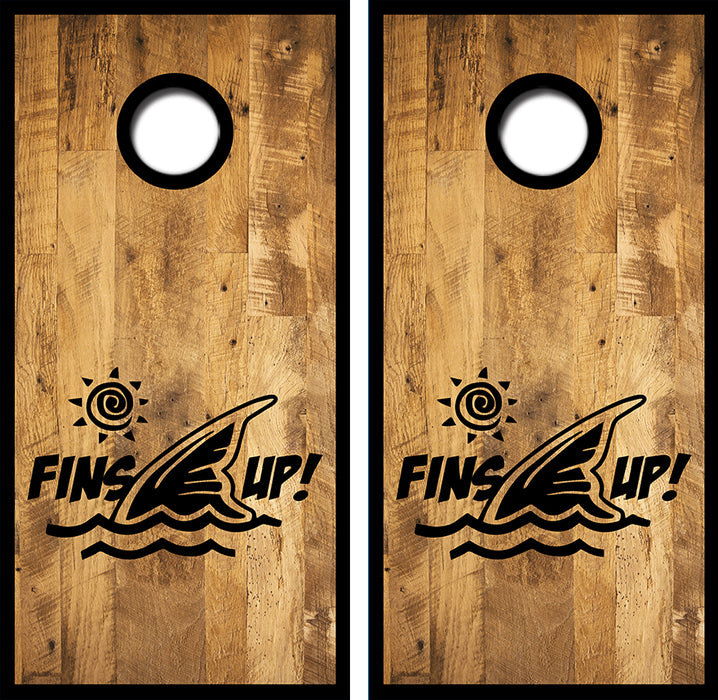 Fins Up Cornhole Wrap Decal with Free Laminate Included