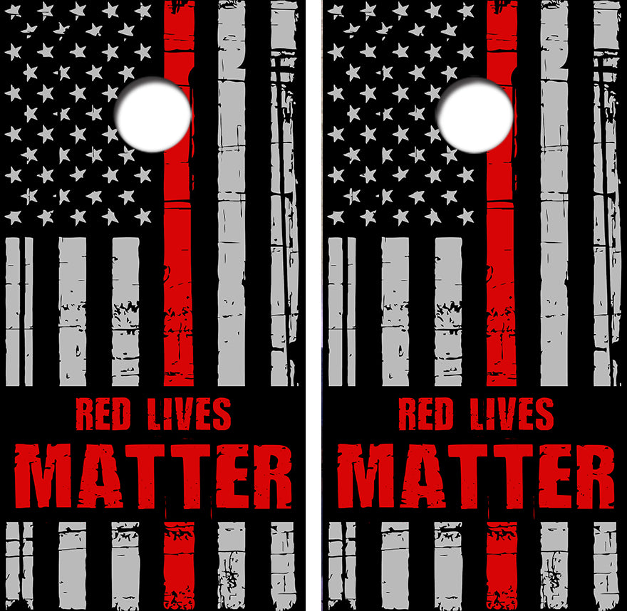 Red Lives Matter Flag Cornhole Wrap Decal with Free Laminate Included