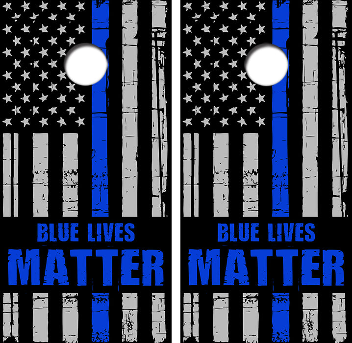 Blue Lives Matter Flag Cornhole Wrap Decal with Free Laminate Included