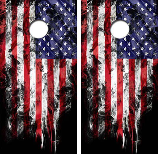 Smokey American Flag Cornhole Wrap Decal with Free Laminate Included