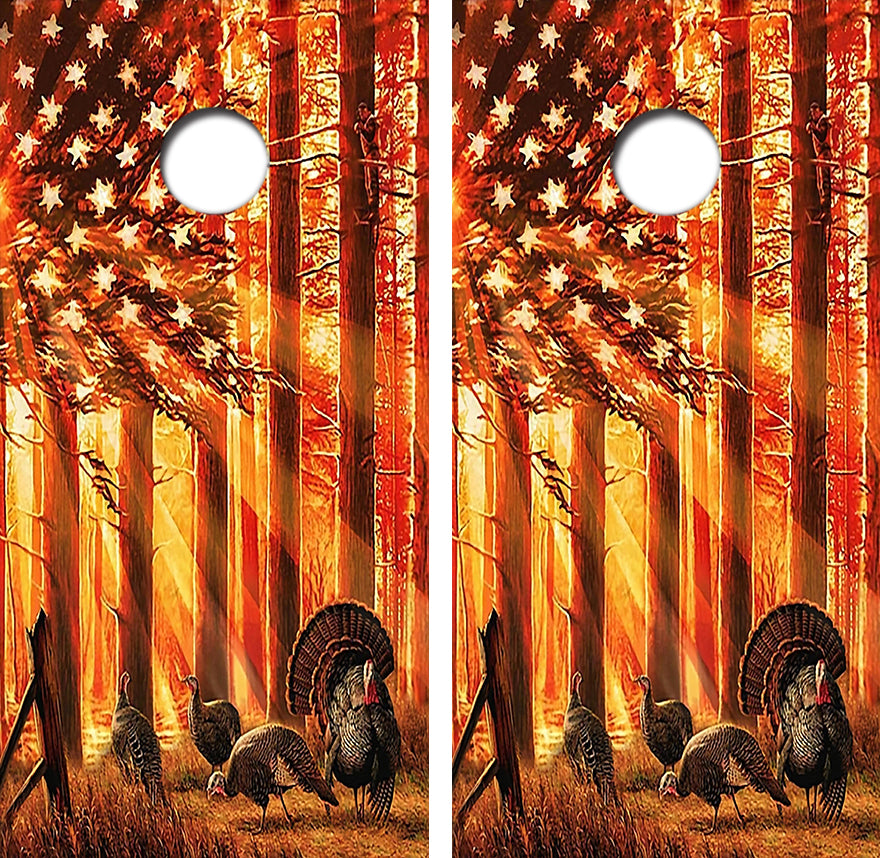 Wild Turkey American Flag Cornhole Wrap Decal with Free Laminate Included