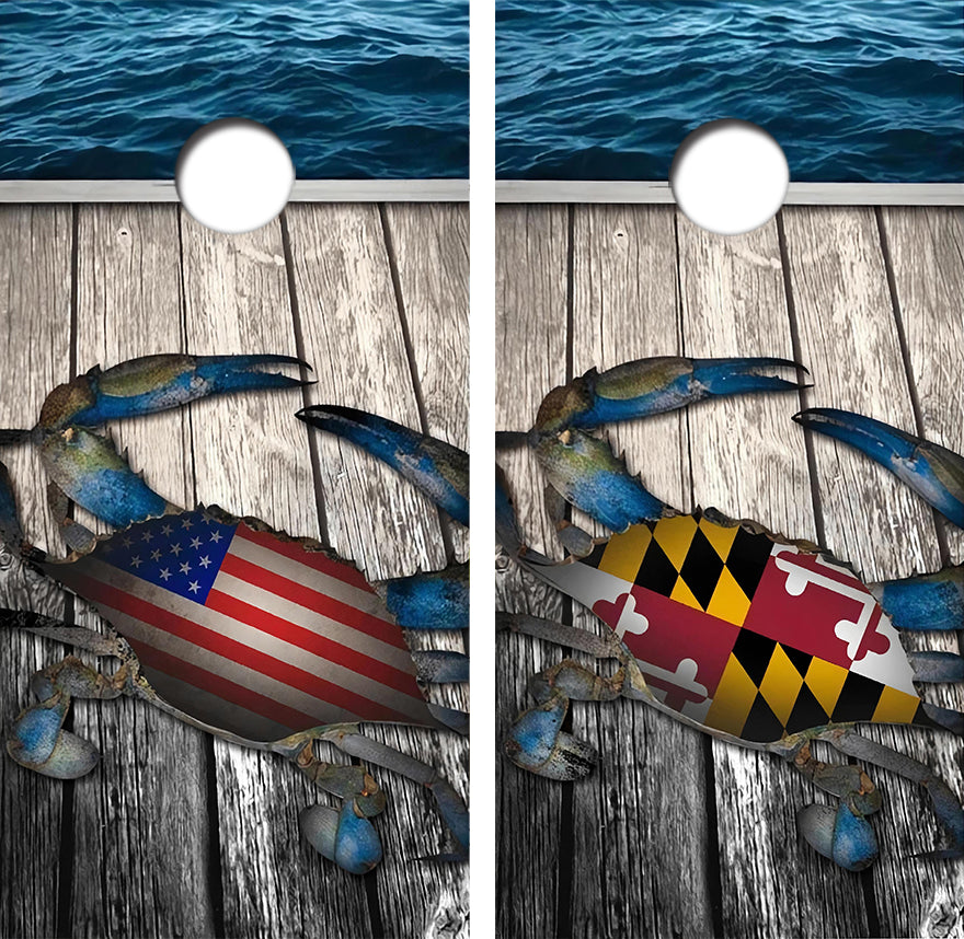 Maryland Crab Flags Cornhole Wrap Decal with Free Laminate Included