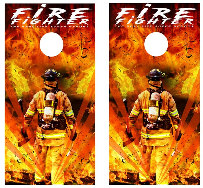 Fire Fighter Real Life Super Hero Cornhole Wood Board Skin Wraps FREE LAMINATE
