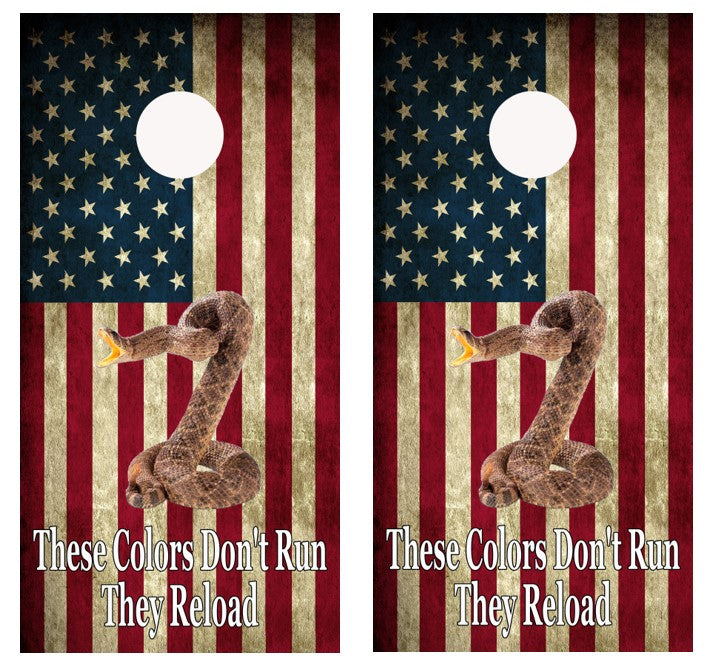 These Colors Don't Run They Reload Cornhole Wrap Decal with Free Laminate Included