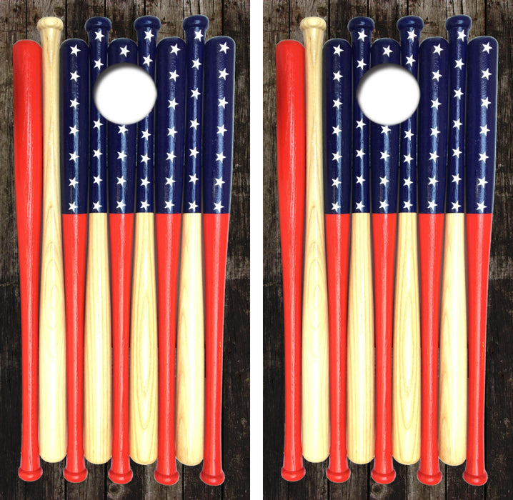 Baseball Bat American Flag Cornhole Wrap Decal with Free Laminate Included