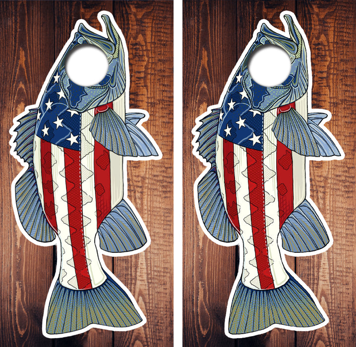 American Flag Bass Cornhole Wrap Decal with Free Laminate Included