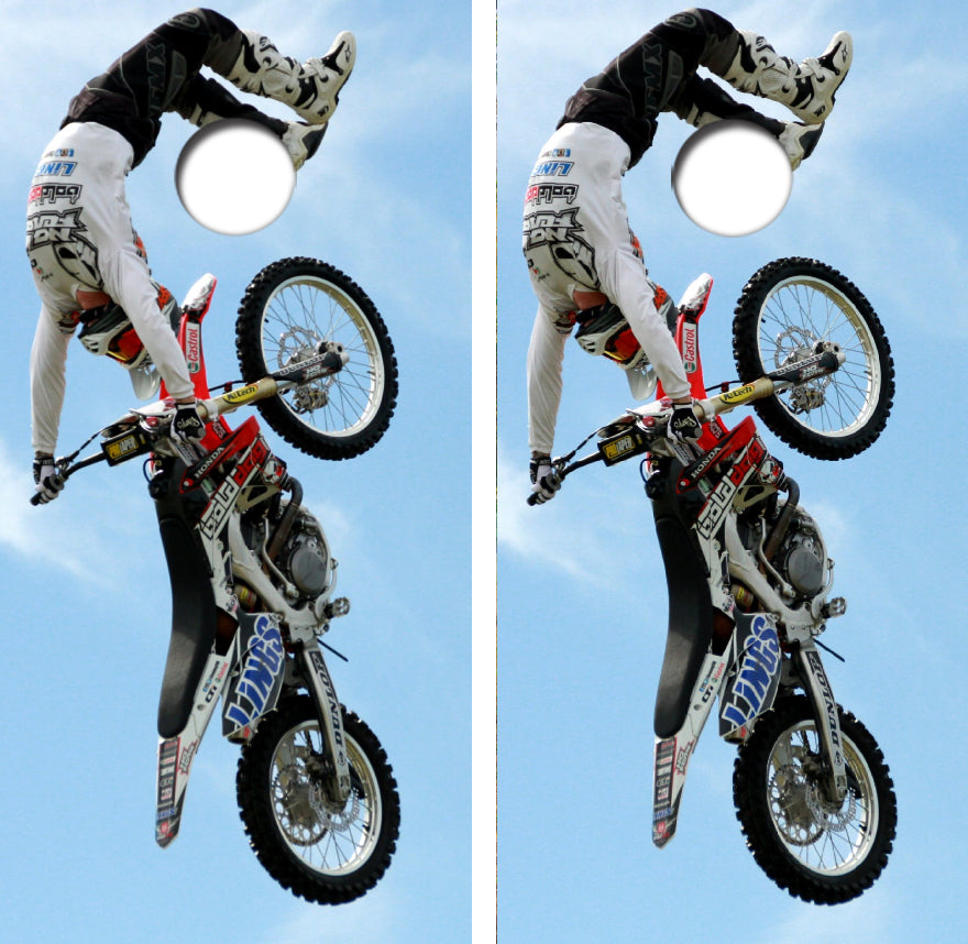 Motocross Stunt Guy Cornhole Wrap Decal with Free Laminate Included