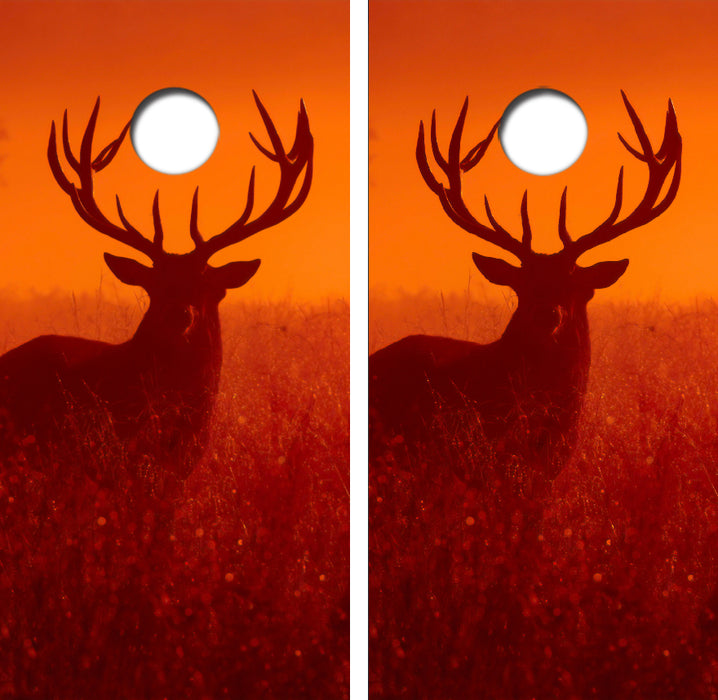 Big Buck Deer At Dusk Cornhole Wrap Decal with Free Laminate Included