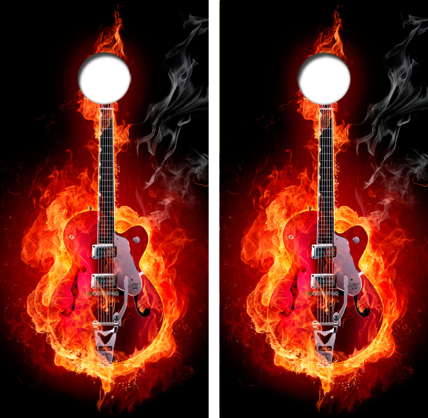 Guitar On Fire Cornhole Wrap Decal with Free Laminate Included