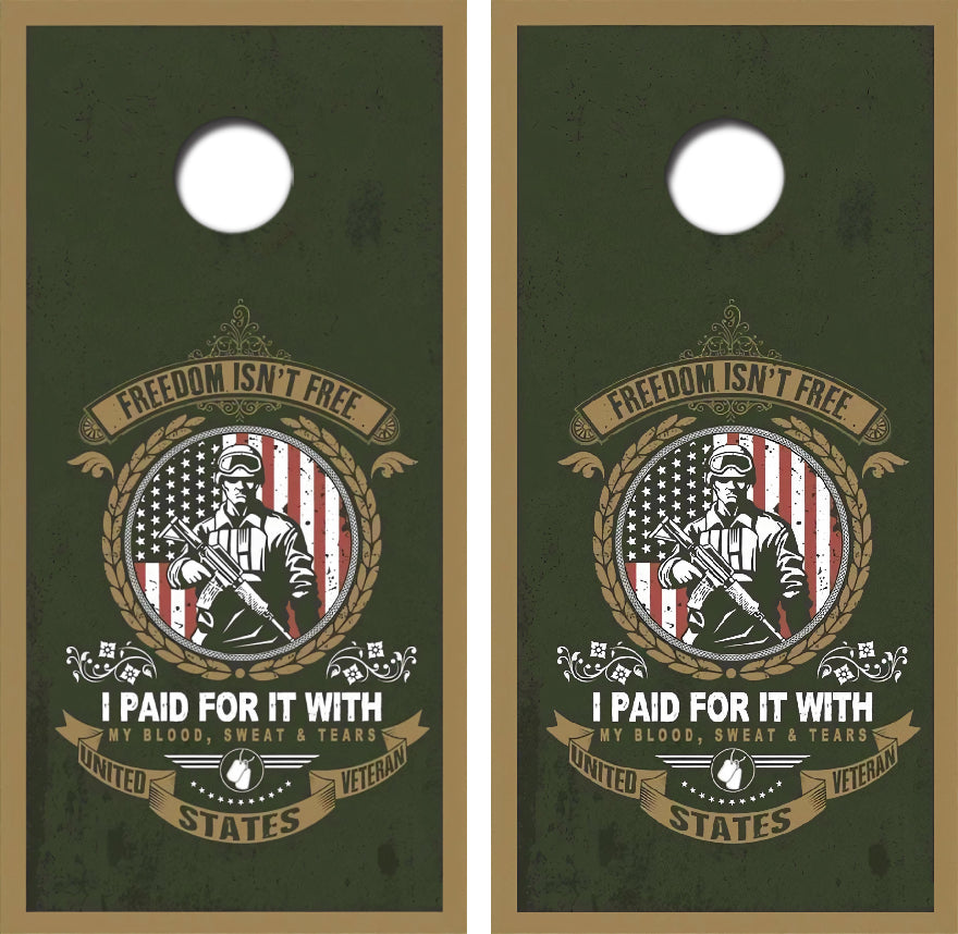Freedom Isn't Free Cornhole Wrap Decal with Free Laminate Included