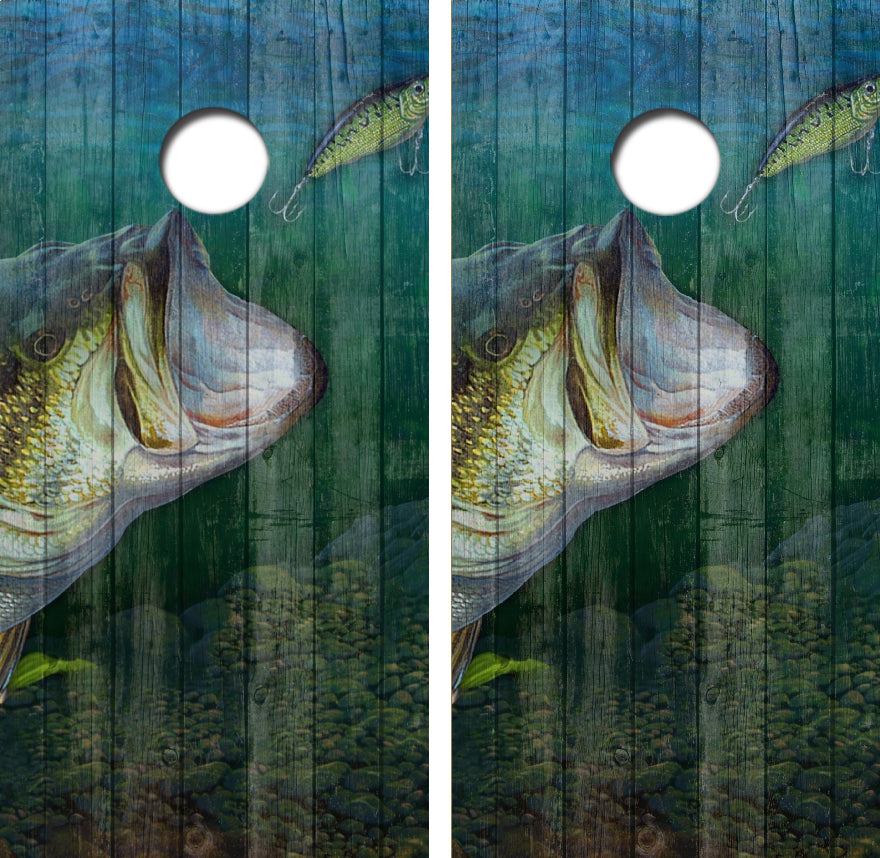 Large Mouth Bass Fishing Cornhole Wrap Decal with Free Laminate Included