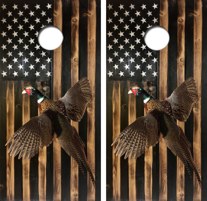 Ringneck Pheasant Flying Cornhole Wrap Decal with Free Laminate Included