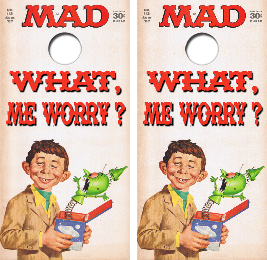 Mad Magazine What, Me Worry? Cornhole Wrap Decal with Free Laminate Included