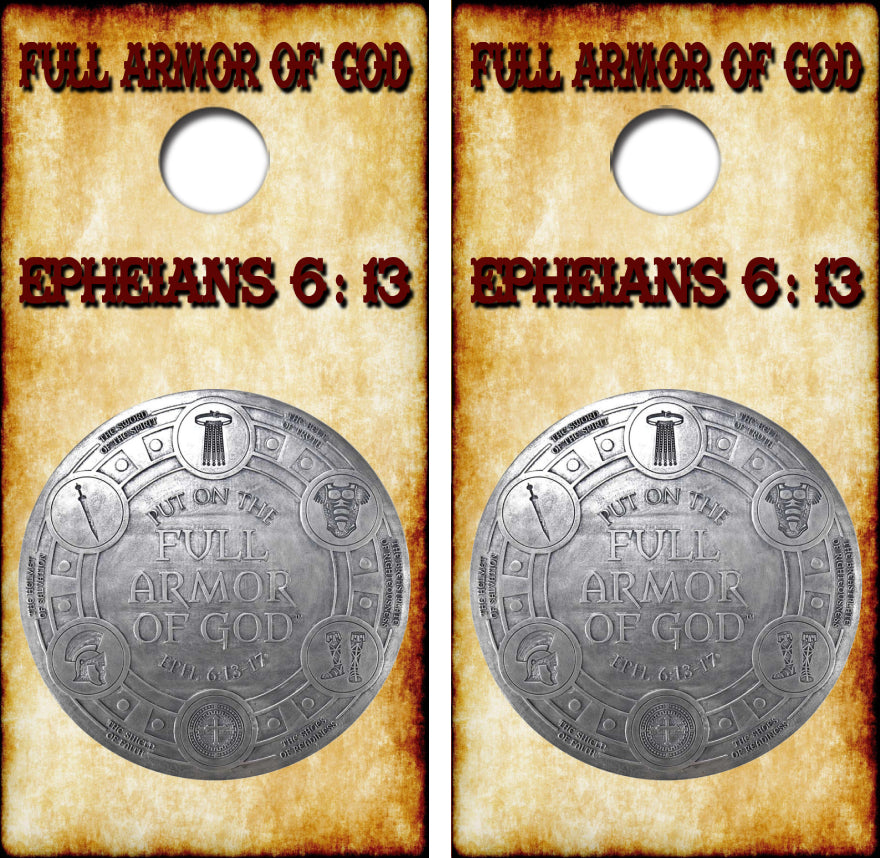 Full Armor Of God Cornhole Wrap Decal with Free Laminate Included