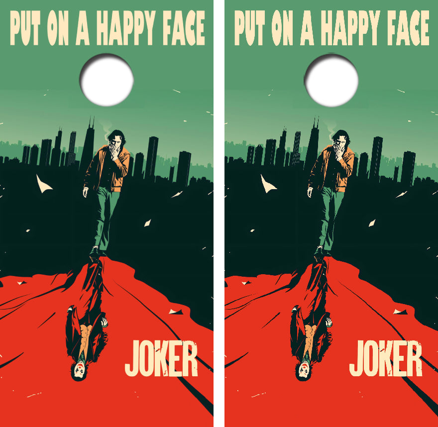 The Joker Put On A Happy Face Cornhole Wrap Decal with Free Laminate Included