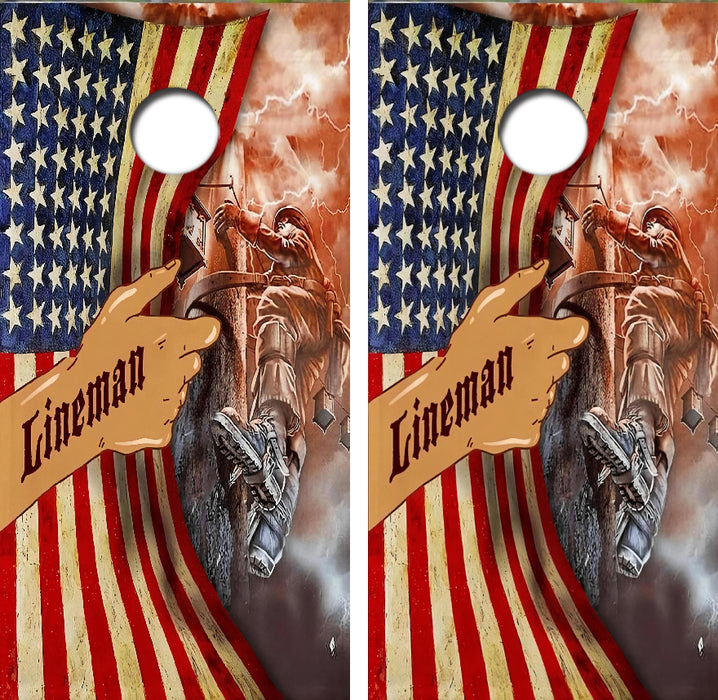 Lineman Electrician Flag Cornhole Wrap Decal with Free Laminate Included