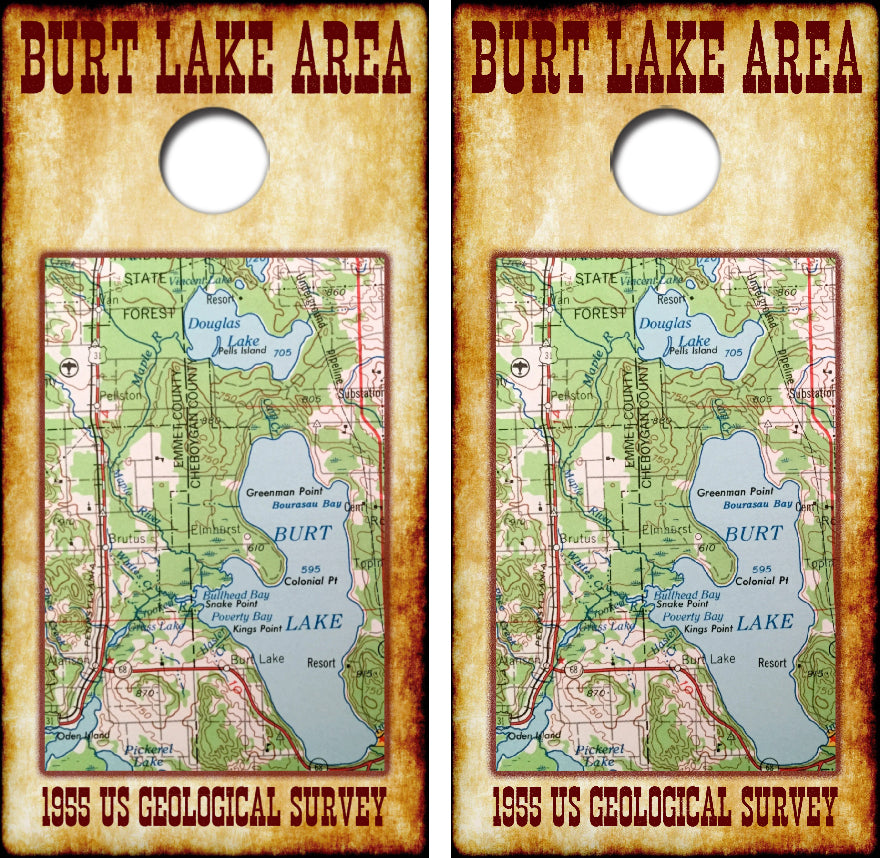 1955 Burt & Douglas Lake Map Cornhole Wrap Decal with Free Laminate Included