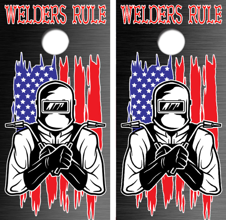 Welders Rule American Flag Cornhole Wrap Decal with Free Laminate Included