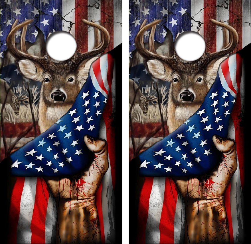 Big Buck American Flag Cornhole Wrap Decal with Free Laminate Included