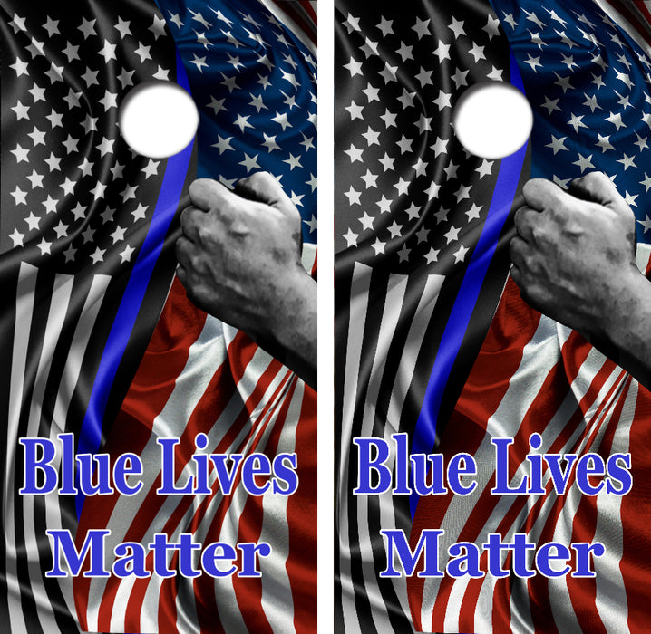 Blue Lives Matter American Flag Cornhole Wrap Decal with Free Laminate Included