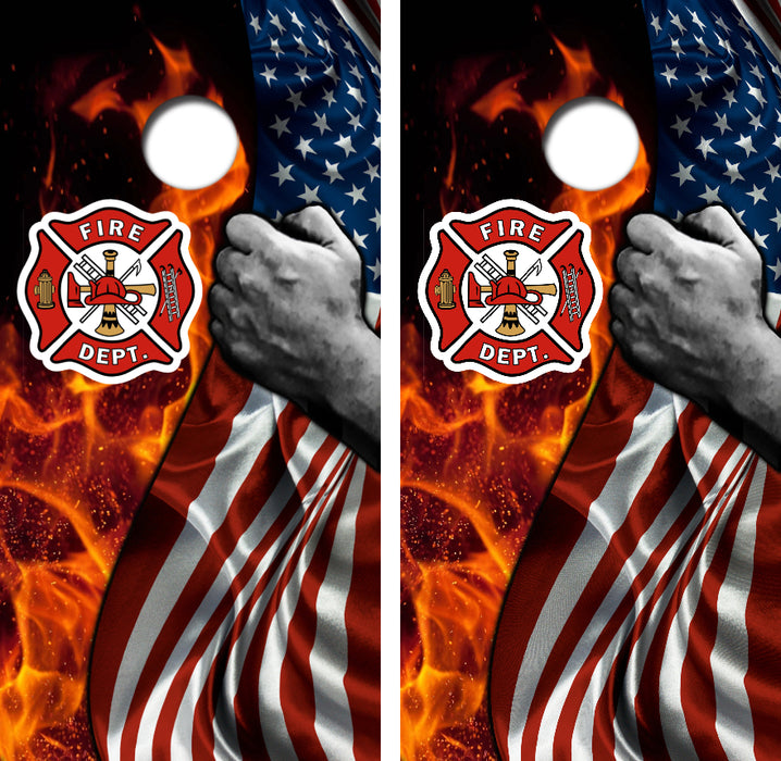 Firefighters American Flag Cornhole Wrap Decal with Free Laminate Included