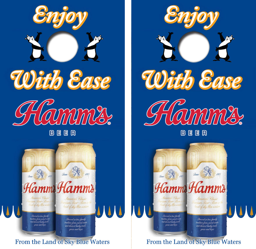 Hamm's Beer Enjoy With Ease Cornhole Wrap Decal with Free Laminate Included