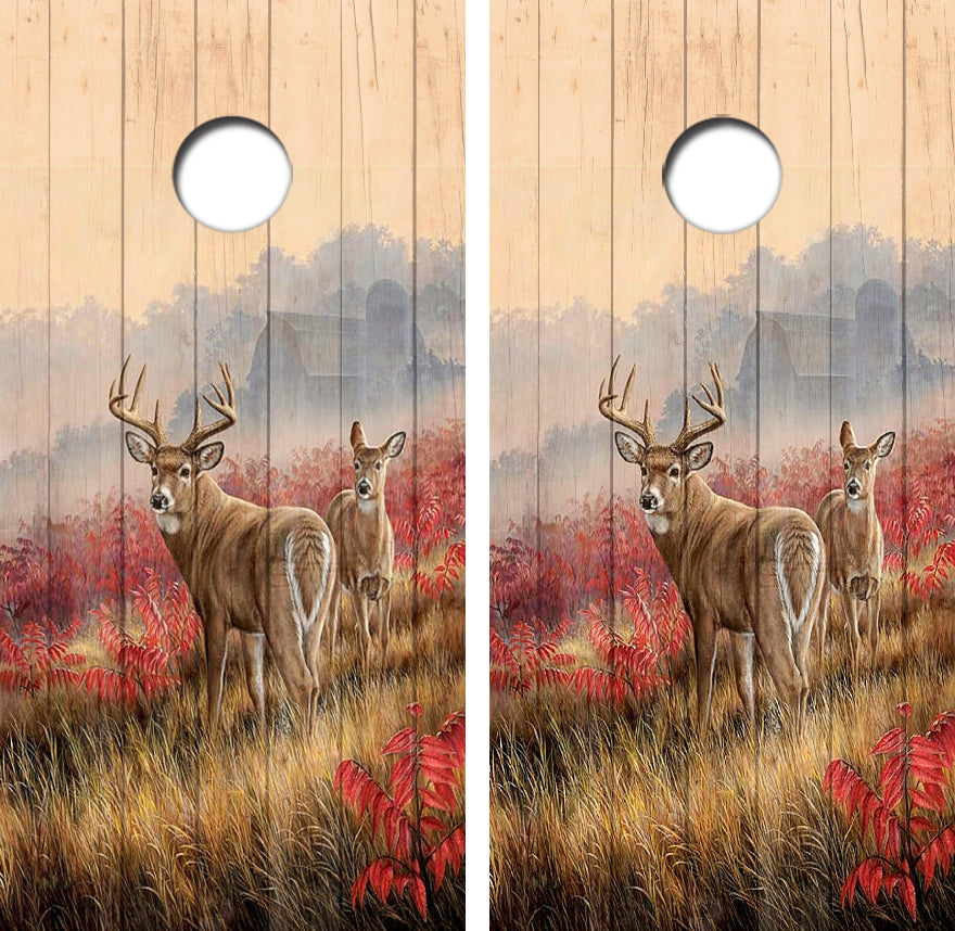 Whitetail Buck Fog Lifting Cornhole Wrap Decal with Free Laminate Included