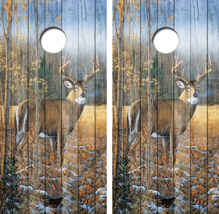 Whitetail Buck Woods Edge Cornhole Wrap Decal with Free Laminate Included