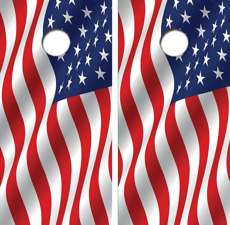 Wavy U.S. Flag Cornhole Wrap Decal with Free Laminate Included