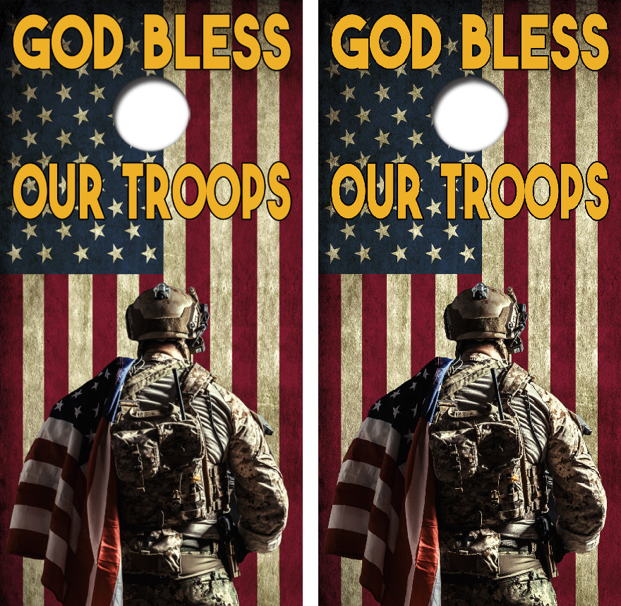 God Bless Our Troops Cornhole Wrap Decal with Free Laminate Included