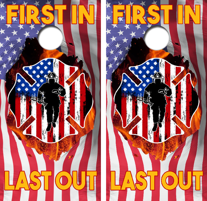First In Last Out Cornhole Wrap Decal with Free Laminate Included